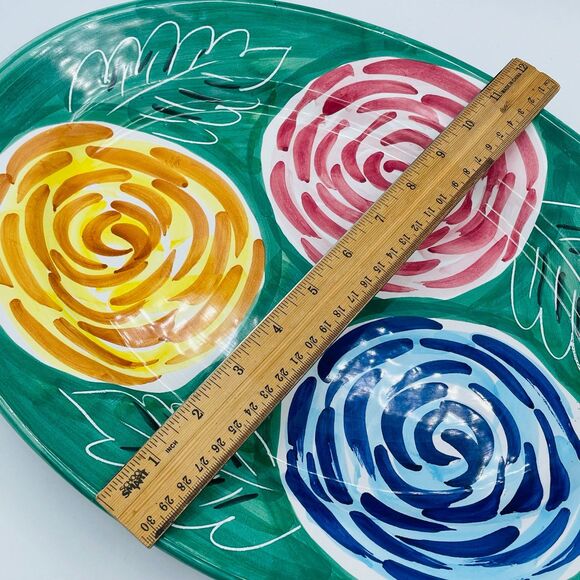 15" Oval Floral Swirls Design Platter Hand Painted Exclusively Pier One 1  ITALY - Picture 3 of 7